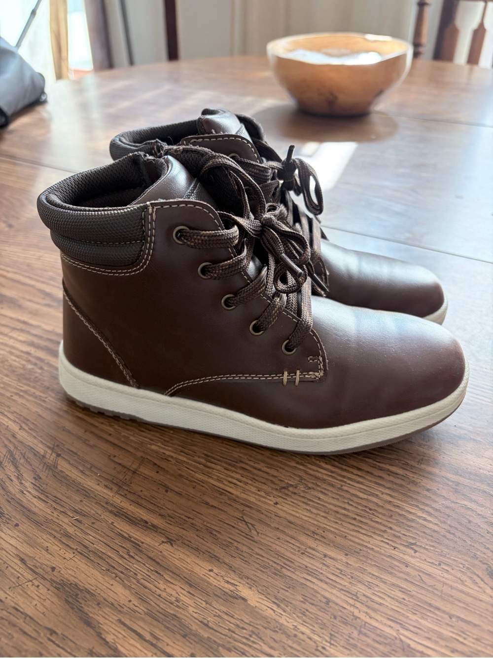 Falls Creek Brown Kids Lace-Up Ankle Boots with White Sole